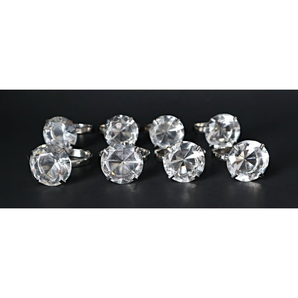 8 Diamond Design Silver Plated Napkin Rings Holders